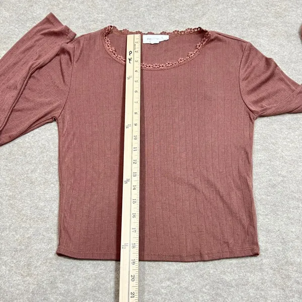 Pink Rose Womens Mauve Pointelle Knit Long Sleeve Lace Trim Top Sz M Coquette‎ - Image 5