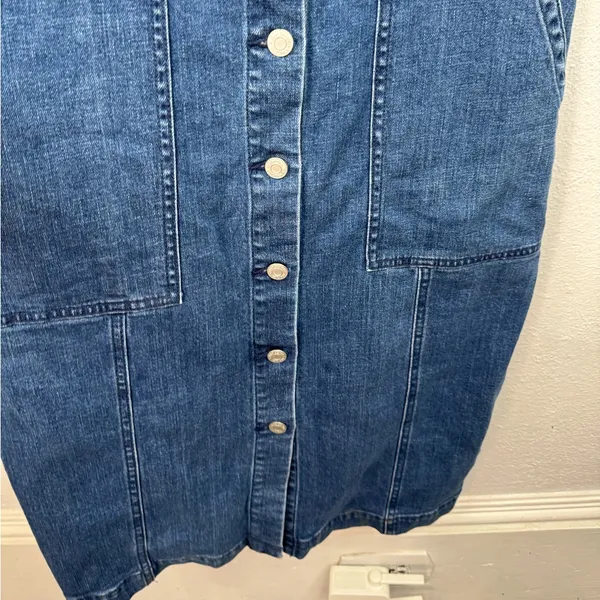 GAP Denim Overall Dress Womens Size L Medium Wash Blue Sleeveless Pockets - Image 5