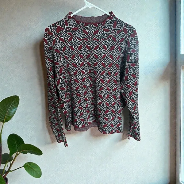 Anthropologie Maeve Sweater Medium Geometric Print Red Black Crew Neck Women - Image 2