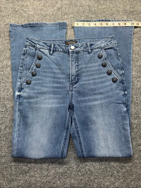 Cache Light Blue Flared Jeans with Decorative Buttons - Image 3