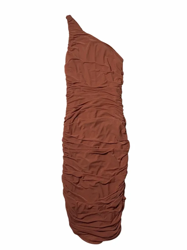 Lulus Already RSVP’d Brown Ruched One Shoulder Bodycon Midi Dress Womens M - Image 2