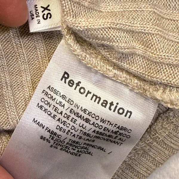 Reformation Tan Ribbed Knit Button Front‎ Cardigan Collared Long Sleeve XS - Image 3