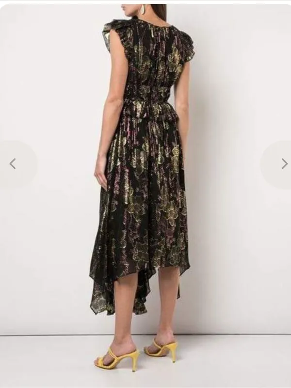 Ulla Johnson Nerissa Dress Black Floral High-Low Ruffle Midi Dress - Image 10