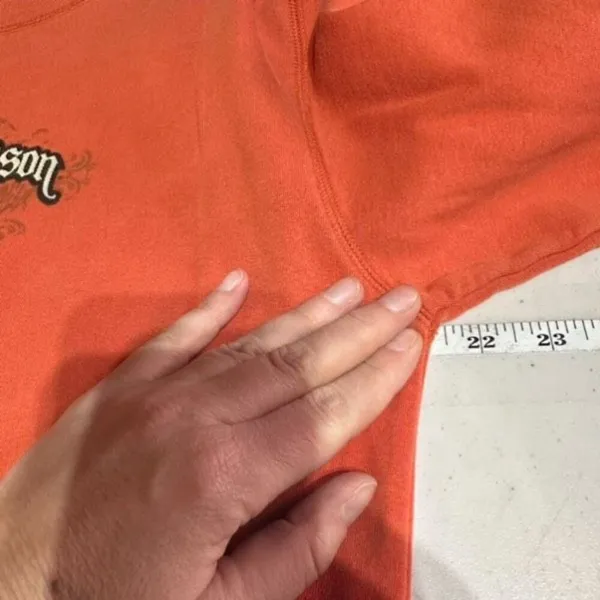 Vintage‎ Y2K Harley Davidson Women’s Orange Sweatshirt Large 3D Raised Spell Out - Image 5