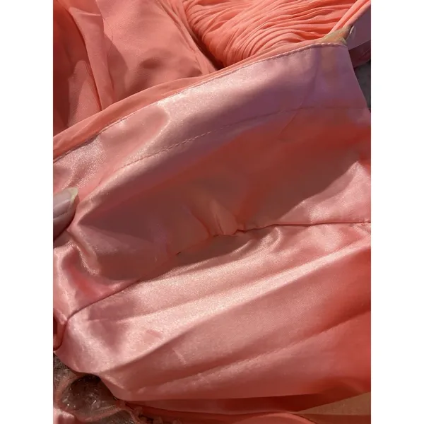 MAC DUGGAL Size 16 Coral Gown Wedding Formal Ball Gown Pleated Bodice Sequins - Image 14