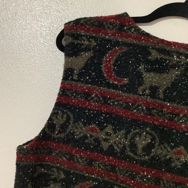 Vintage Retro Western Cowgirl Cowboy Southwestern Black Wolf Cropped Vest Medium - Image 7