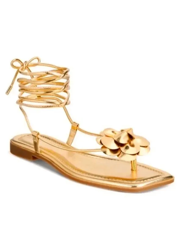 NEW INC Int'1 Concepts Glima Flower Ankle Wrap Sandals Gold Size 6 - Image 3