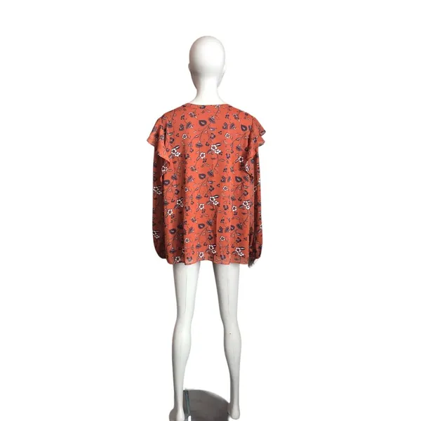 Loft Orange and Blue Flower Patterned Blouse - Image 4