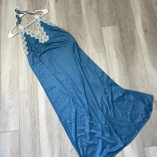 Vintage Slip Dress undercoverwear lace trim halter maxi womens Blue (xsmall) - Image 8