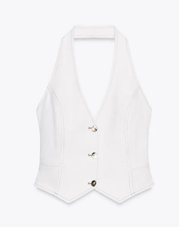 Zara White Denim Vest Top - Image 4