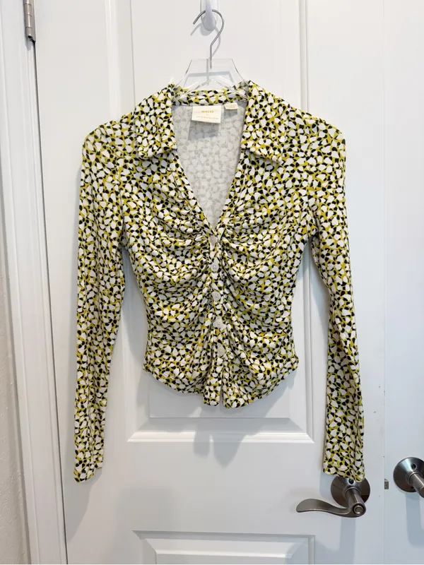 ANTHROPOLOGIE MAEVE Ruched Long Sleeve Button Front Top size XXS - Image 3