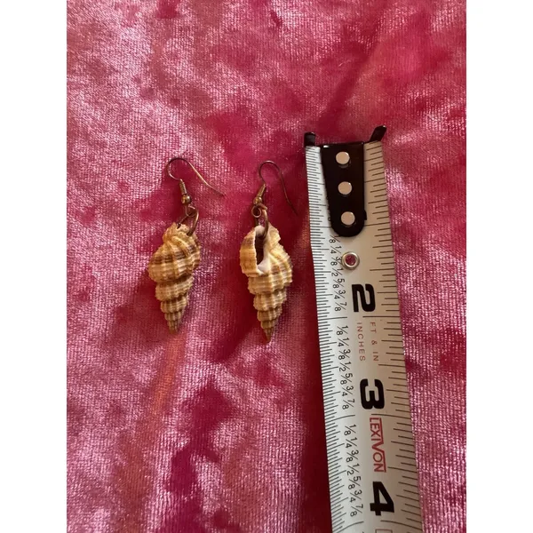 Conch Sea Shell Earrings Boho Bohemian Island Vacation Beach Beige Dangle - Image 2