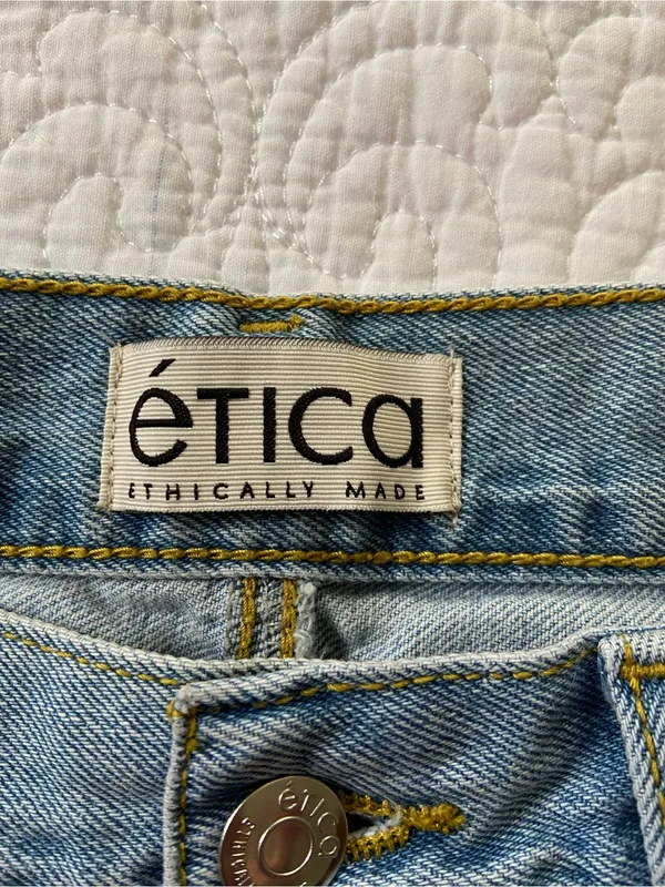 Etica Light Blue 100% Cotton High Waisted Button Fly Wide-Leg Jeans - Image 4