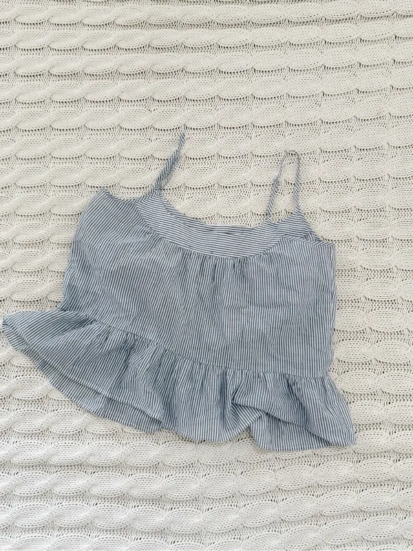 J. Crew Navy and White Striped Ruffle-Hem Camisole - Image 3