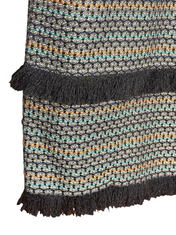 Donna Morgan Sheath Dress Multicolor Striped Tweed Cap Sleeve Fringe Trim Size 6 - Image 2