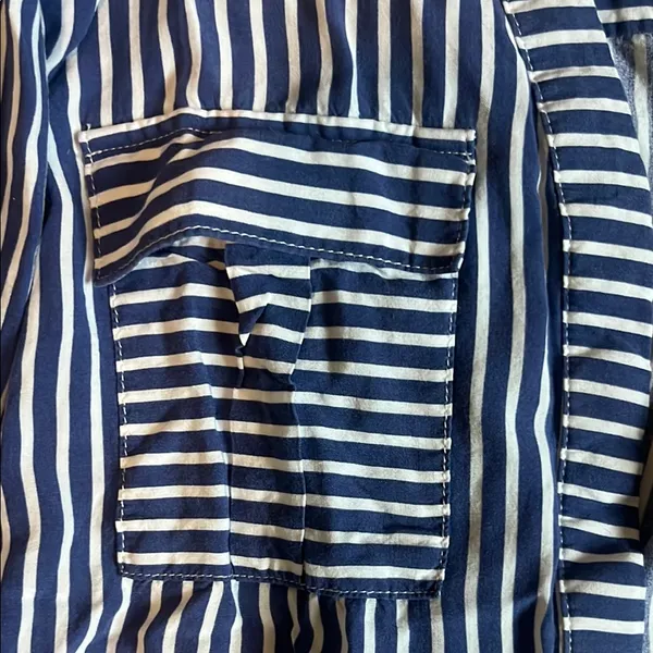 Blue and White Striped Long Sleeve Blouse - Image 5
