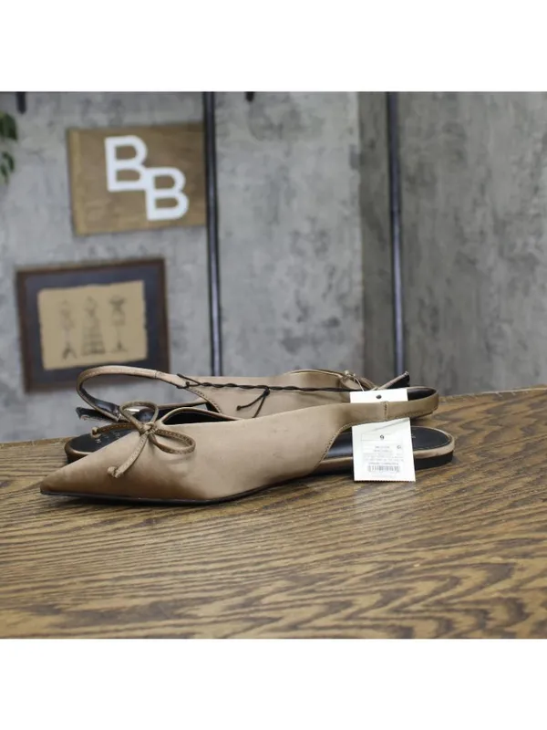 A New Day Womens Camille Satin Slingback Bow Flats 94648296 Brown 9M - Image 7
