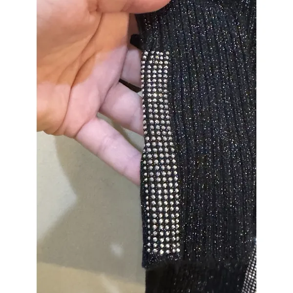 Nancy Yang black ribbed mock neck sweater Studded Size XS Black Multi - Image 4