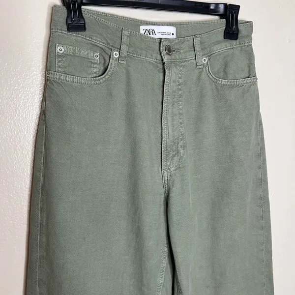 Zara Balloon Jeans 4 Women Green High Waist Ankle Crop 100% Cotton Casual Trendy - Image 6