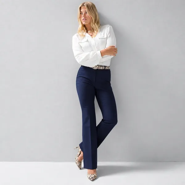 WHBM Dress Pants Womens 4L 4T Tall Ines Slim Bootcut Comfort Stretch Navy Blue - Image 2