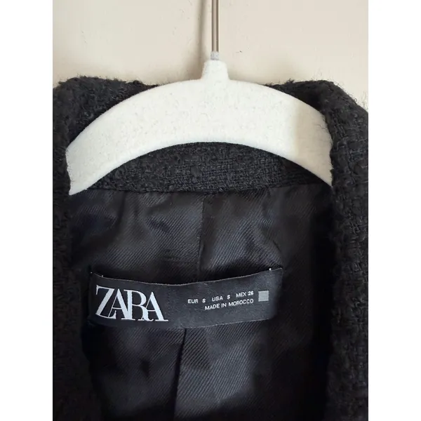 Zara Tweed Tailored Blazer Women Size S Black Double Breasted Gold Button NWT - Image 5