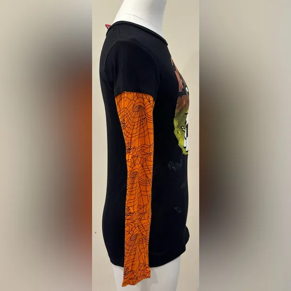 Hello Kitty Orange Black White & Yellow Flying Witch Long Sleeves T Shirt Sz S J - Image 3