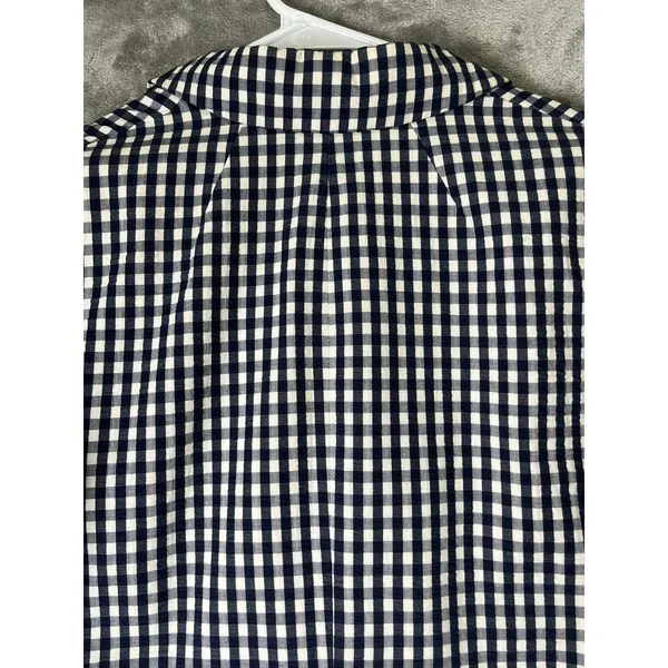 J.Crew Puckered Gingham Blazer Navy White Cotton 1-Button Blazer Jacket Size 6 - Image 4