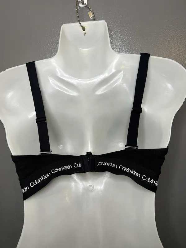 Calvin Klein Bralette Bra Womens Large Black Cotton Wireless Logo V Neck Stretch - Image 4