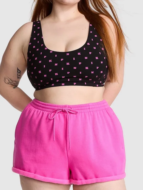 VICTORIA’S SECRET PINK Rib Cami & Campus Fleece Rolled Hem Shorts Pink Gossip L - Image 4