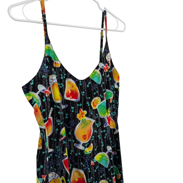 Vintage Big Hed Designs Sundress Women Small Black Cocktail Music Rayon 90's Y2K - Image 3