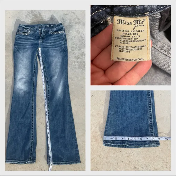 Miss Me Dark Blue Boot Cut Jeans with Silver Embellishments - Image 6