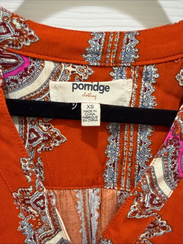 Porridge by Anthropologie Orange Rust Isabel Paisley Boho Mini Dress - XS - Image 3