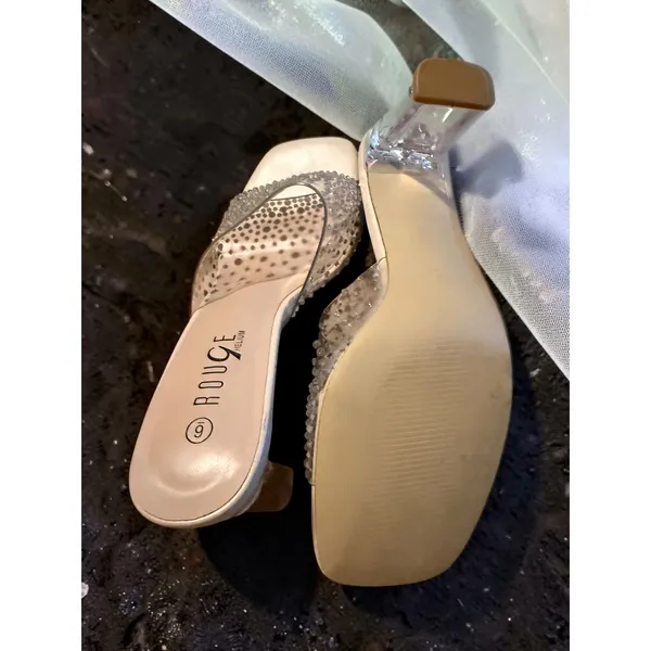 Rouge Helium Womens Clear Rhinestone Mule Sandals Square Toe‎ Block Heel Size 9 - Image 7