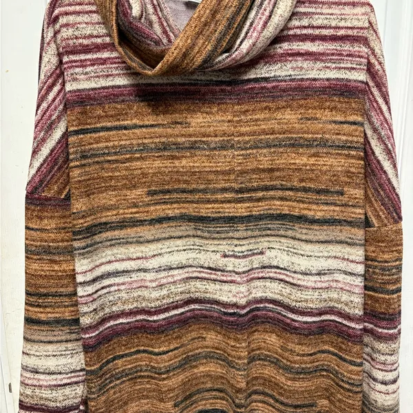 Ces Femme Multicolor Cowl Neck Sweater Brown Size L - Image 2