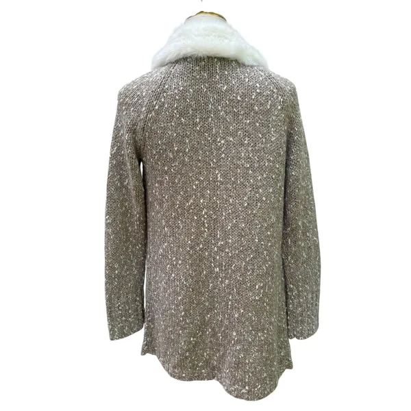 Donna Salyers Fabulous-Furs Cardigan S Tan Cream Faux Fur Trim Mob Wife Textures - Image 4