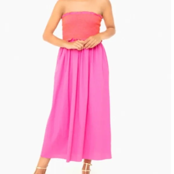 Pomander Place Tuckernuck fuchsia Strapless Jessie Dress Smocked Cotton Size L - Image 12