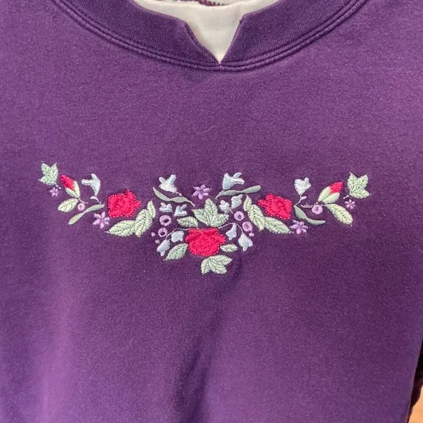 Vintage Cottagecore Purple Floral Crewneck Sweatshirt Grandma Large‎ - Image 2