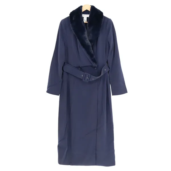 Naked Wardrobe The Statement Trench Coats Womens Large Navy fur Shawl Collar - Image 2