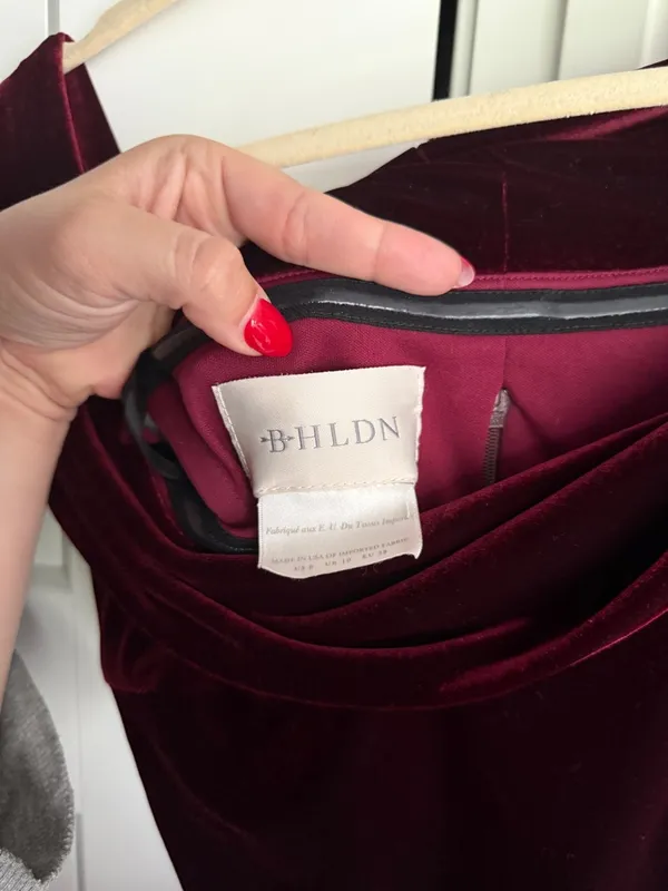BHLDN Velvet Edison Off-Shoulder Dress‎ Deep Red Wine - Image 3
