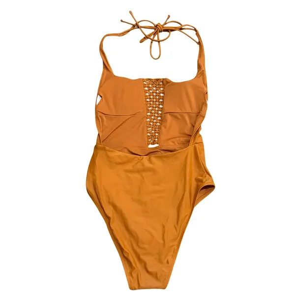 Aerie orange rust macrame halter one-piece swimsuiT size M EUC - Image 3