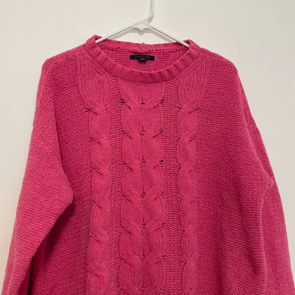 AMERICAN EAGLE AEO AE Chenille Cable Knit Sweater Bright Pink Barbie Oversized L - Image 5