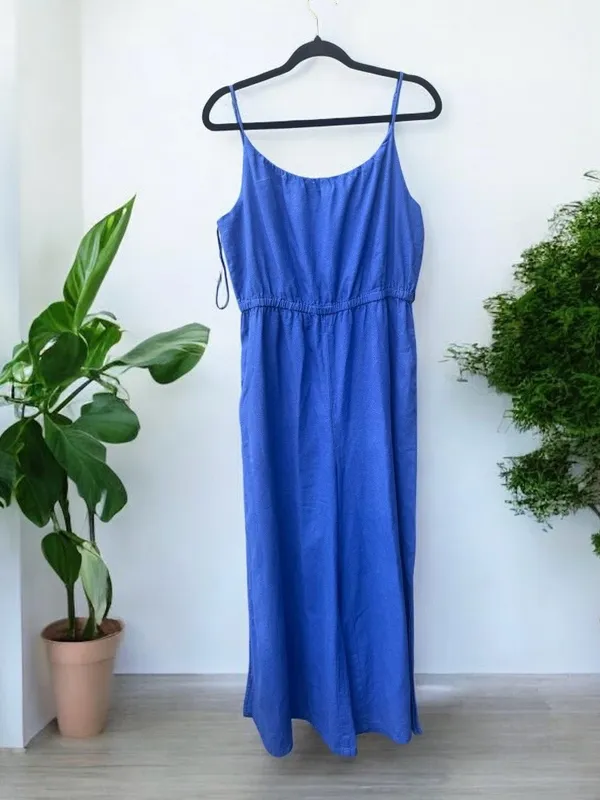 Haute Hippie Style NWT dazzling blue linen blend strappy wide leg jumpsuit large - Image 2