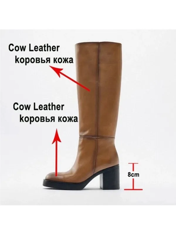 Zara Cow Leather Block Heel Knee Lenght Boots, Size Uk 8/Eur 41, Bnwt🏷 No Box - Image 7