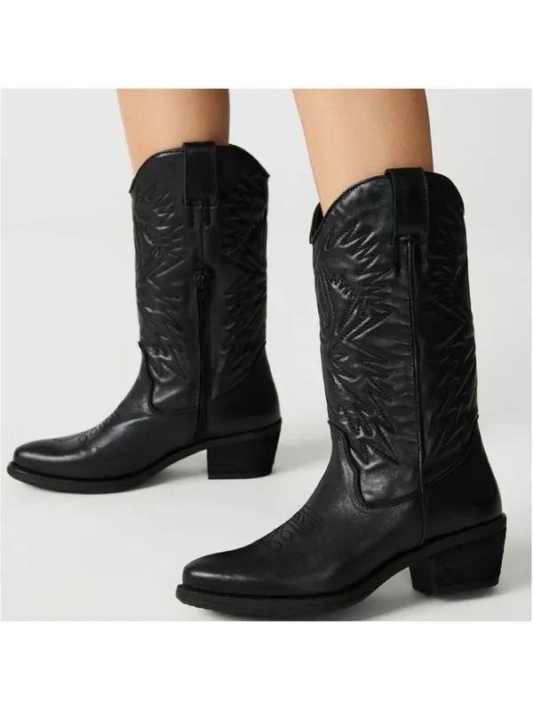 Steve Madden HAYWARD BLACK LEATHER boots Western Cowboy Boots Cowgirl Sz 6.5 - Image 2