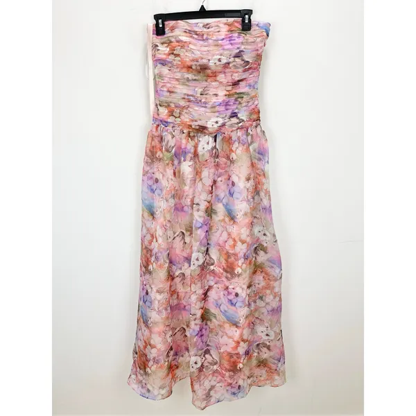 Lulus Kasandra Pink Multi Floral Organza Drop Waist Maxi Dress Formal Small NWT - Image 6
