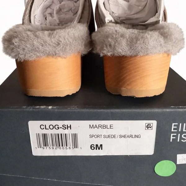 Eileen Fisher Tan Suede Shearling-Lined Clog Mules - Image 4