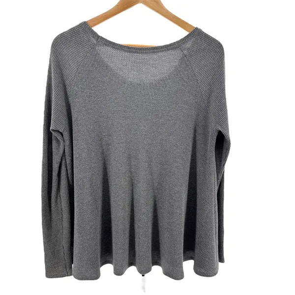 We The Free People Gray Waffle Knit Long‎ Sleeve Top Relaxed Fit - Image 5