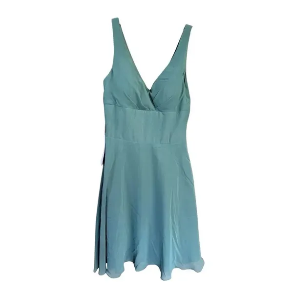 Azazie Diana, knee-length, V-neck bridesmaid/cocktail dress Sz 4 Sage Green/Agav - Image 2