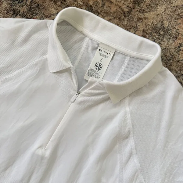 NWT Athleta Momentum Seamless Polo Tee White Short Sleeve Quarter Zip Shirt S - Image 3