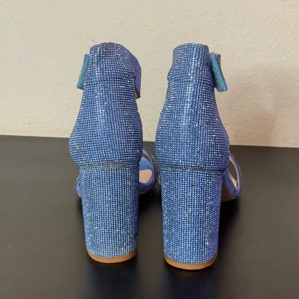 Jeffrey Campbell Blue Rhinestone Block Heels Mismatched Size Left 7.5 Right 8 - Image 4